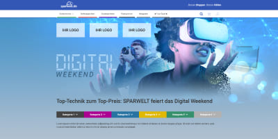 Modulare E-Commerce-Landingpage für Technik-Angebote mit Fokus auf Gutschein-Aktionen und direkten Rabatt-Hinweisen für Partnermarken.