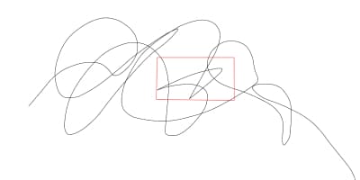 Drei abstrakte Zeichnungen mit geschwungenen Linien; rote Markierungen zeigen die ausgewählten Formausschnitte für die späteren Skulpturen.